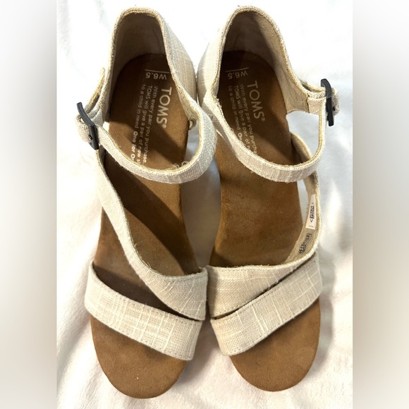 Toms Beige Wedge Sandals Adjustable Strap Cork Wedge Women’s Size 6.5 - Picture 8 of 11